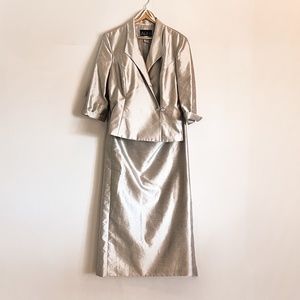 Alex Evenings 2 Piece Champagne Sparkle Maxi Length Skirt & Jacket Size 16